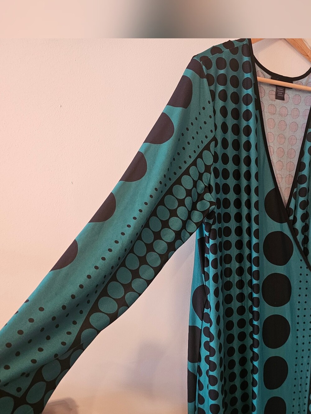 Ashley Stewart Green Black Dot Geometric Faux Wrap Dress Plus 3x - Picture 3 of 9